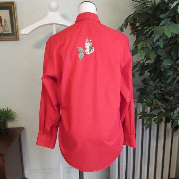 Red Christmas Cat's Blouse - Picture 3 of 6